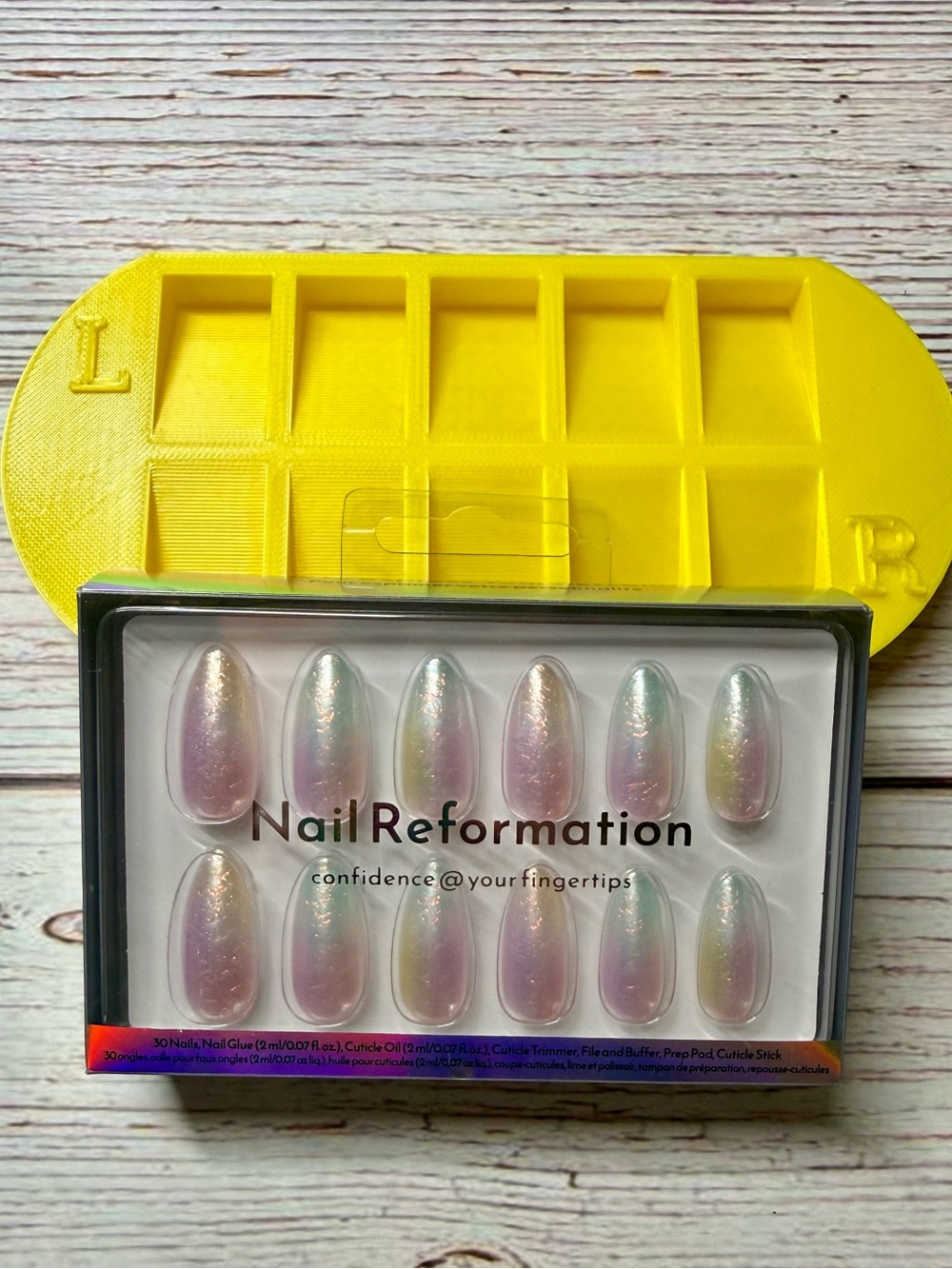 Nail Reformation Iridescent Press-On Nails & 3D printed nail sorting tray